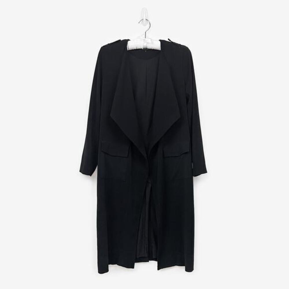 Badgley Mischka Trench Coat Size 2 Black Classic Elegant Minimalist Quiet Luxury